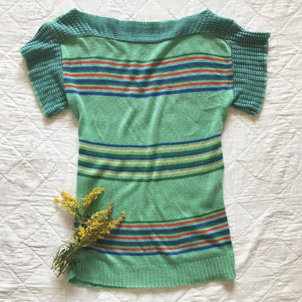 1970s Striped Knit Short Sleeved Blouse